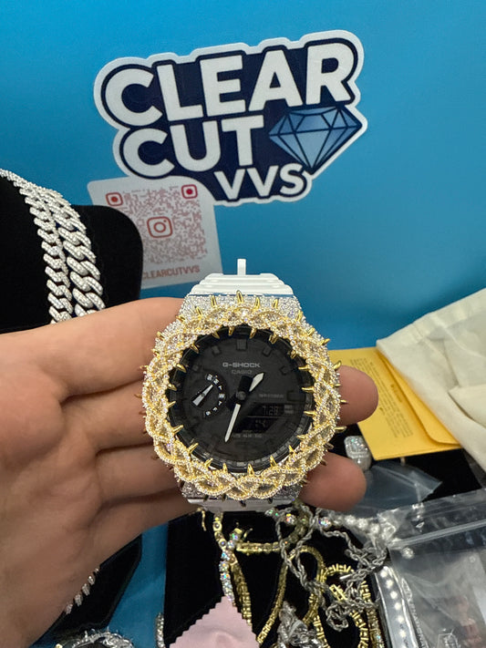 CUSTOM WHITE/BLACK THORN MOISSANITE GSHOCK GA-2100