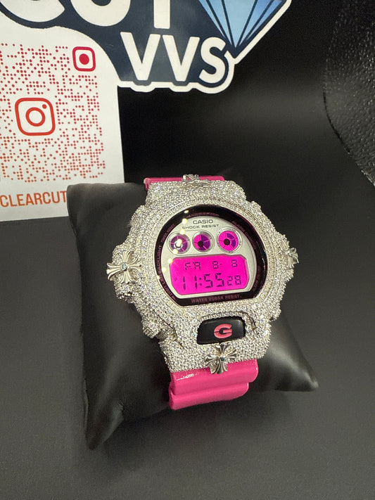 Custom Pink Moissanite GSHOCK DW6900 “Cross”