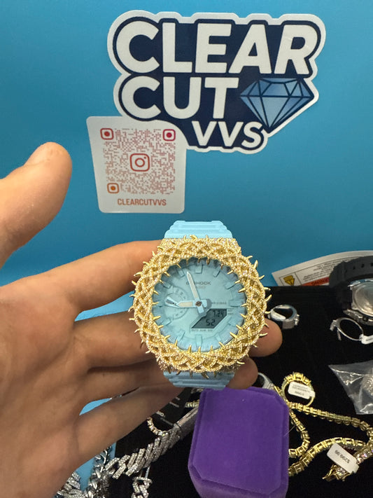 CUSTOM BLUE THORN MOISSANITE GSHOCK GA-2100