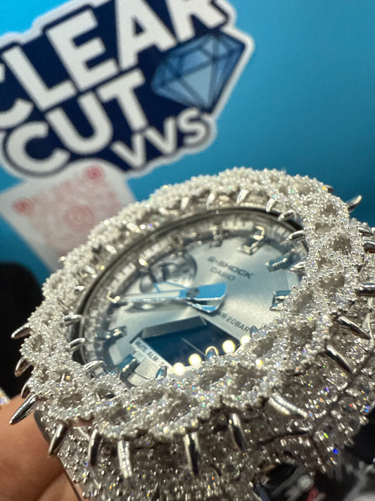 CUSTOM SILVER/BLACK THORN MOISSANITE GSHOCK GA-2100