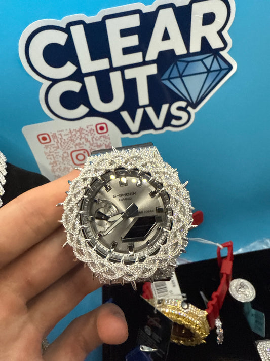 CUSTOM SILVER/BLACK THORN MOISSANITE GSHOCK GA-2100