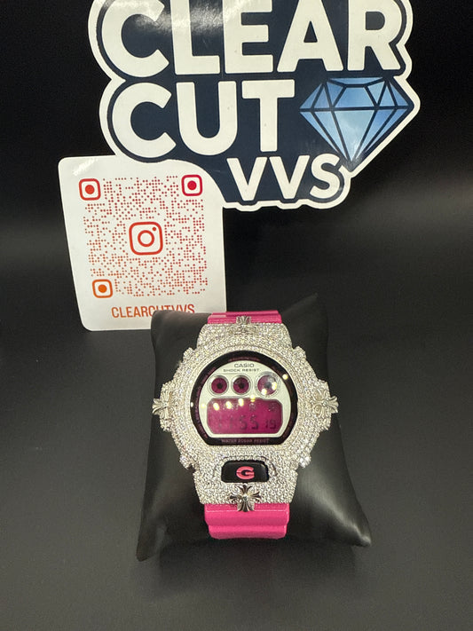 Custom Pink Moissanite GSHOCK DW6900 “Cross”