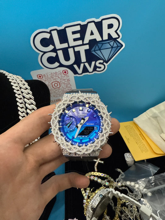 CUSTOM BLUE/BLACK THORN MOISSANITE GSHOCK GA-2100