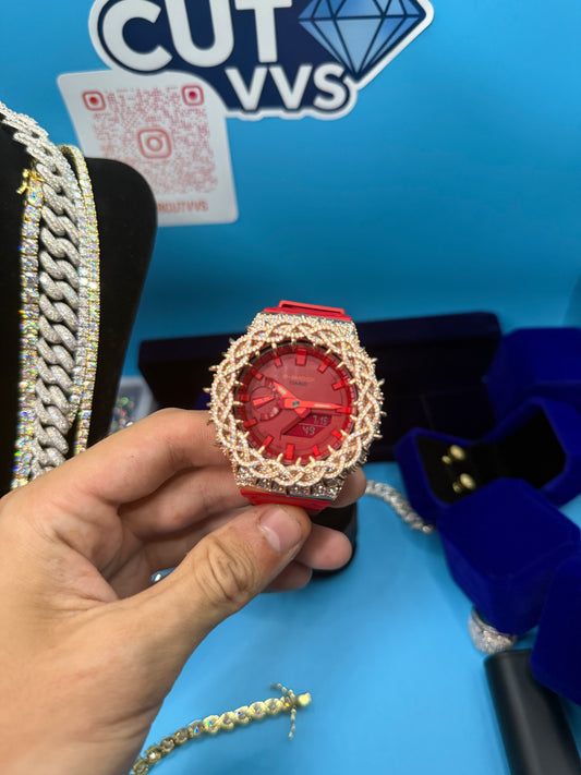 CUSTOM RED MOISSANITE GSHOCK GA-2100