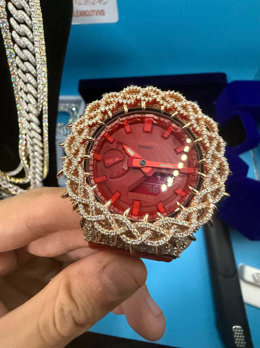 CUSTOM RED MOISSANITE GSHOCK GA-2100