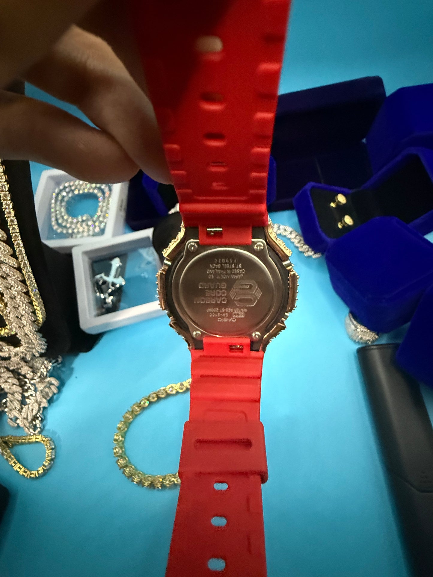 CUSTOM RED MOISSANITE GSHOCK GA-2100