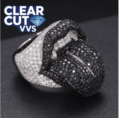 Iced Out Moissanite Ring | D-VVS1 | 925 Sterling Silver | White Gold Plated | Rapper Jewelry | KISS OF DEATH