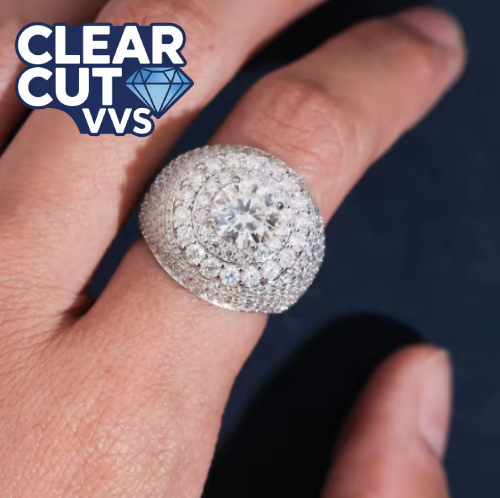Iced Out Moissanite Champion Ring | D-VVS1 | 925 Sterling Silver | White Gold Plated
