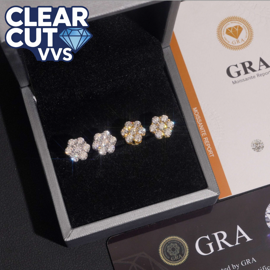Moissanite Cluster Earrings | 925 Sterling Silver & Gold Plated | Secure Screw Backs | D Color VVS1 Clarity