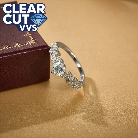 Elegant Leaf Design Moissanite Ring | 925 Sterling Silver | Eternity Band Style