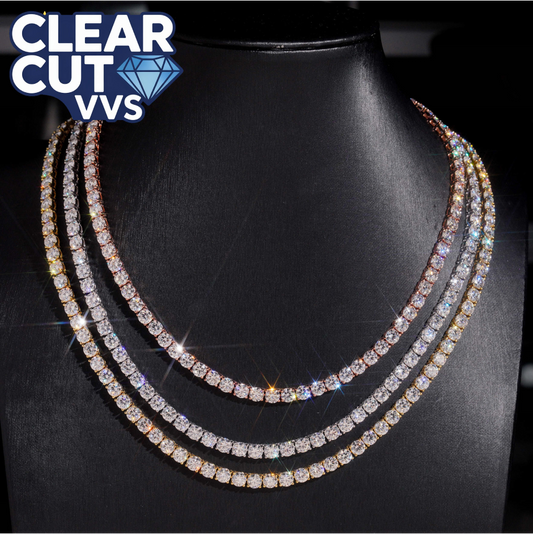 Iced Out 4mm Moissanite Tennis Chain | D Color VVS1 Stones | 925 Silver & 14k Gold Plated Necklace