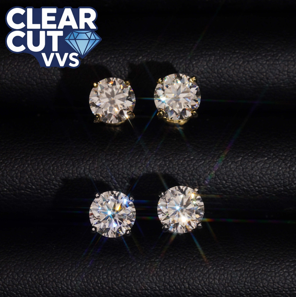 7mm Moissanite Stud Earrings (2.5 CTW) | 925 Sterling Silver & Gold Plated | Secure Screw Backs