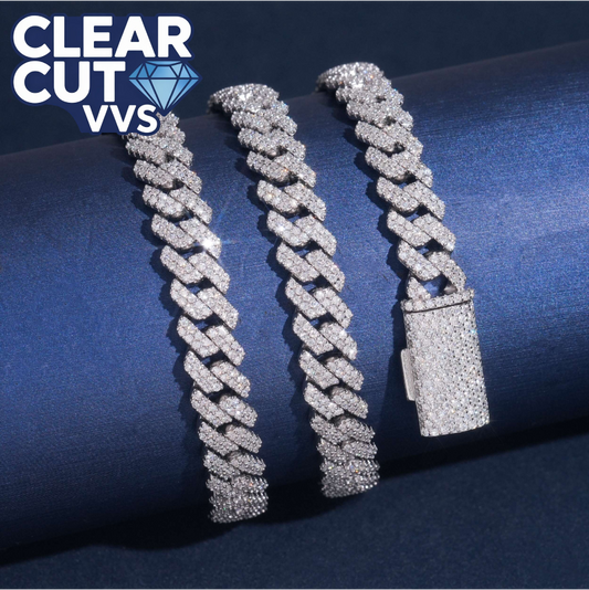 Silver chain bracelet with clear cut VVS diamonds on a blue background