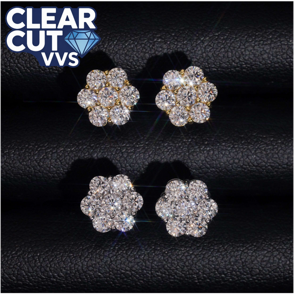 Moissanite Cluster Earrings | 925 Sterling Silver & Gold Plated | Secure Screw Backs | D Color VVS1 Clarity