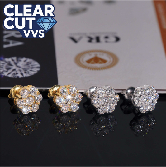 Moissanite Cluster Earrings | 925 Sterling Silver & Gold Plated | Secure Screw Backs | D Color VVS1 Clarity