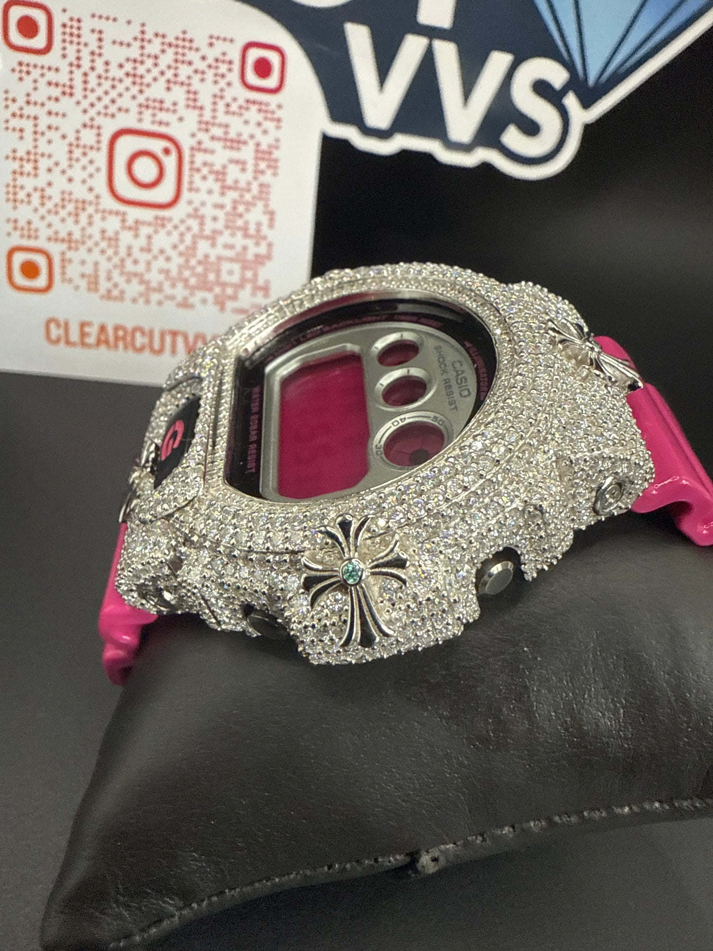 Custom Pink Moissanite GSHOCK DW6900 “Cross”