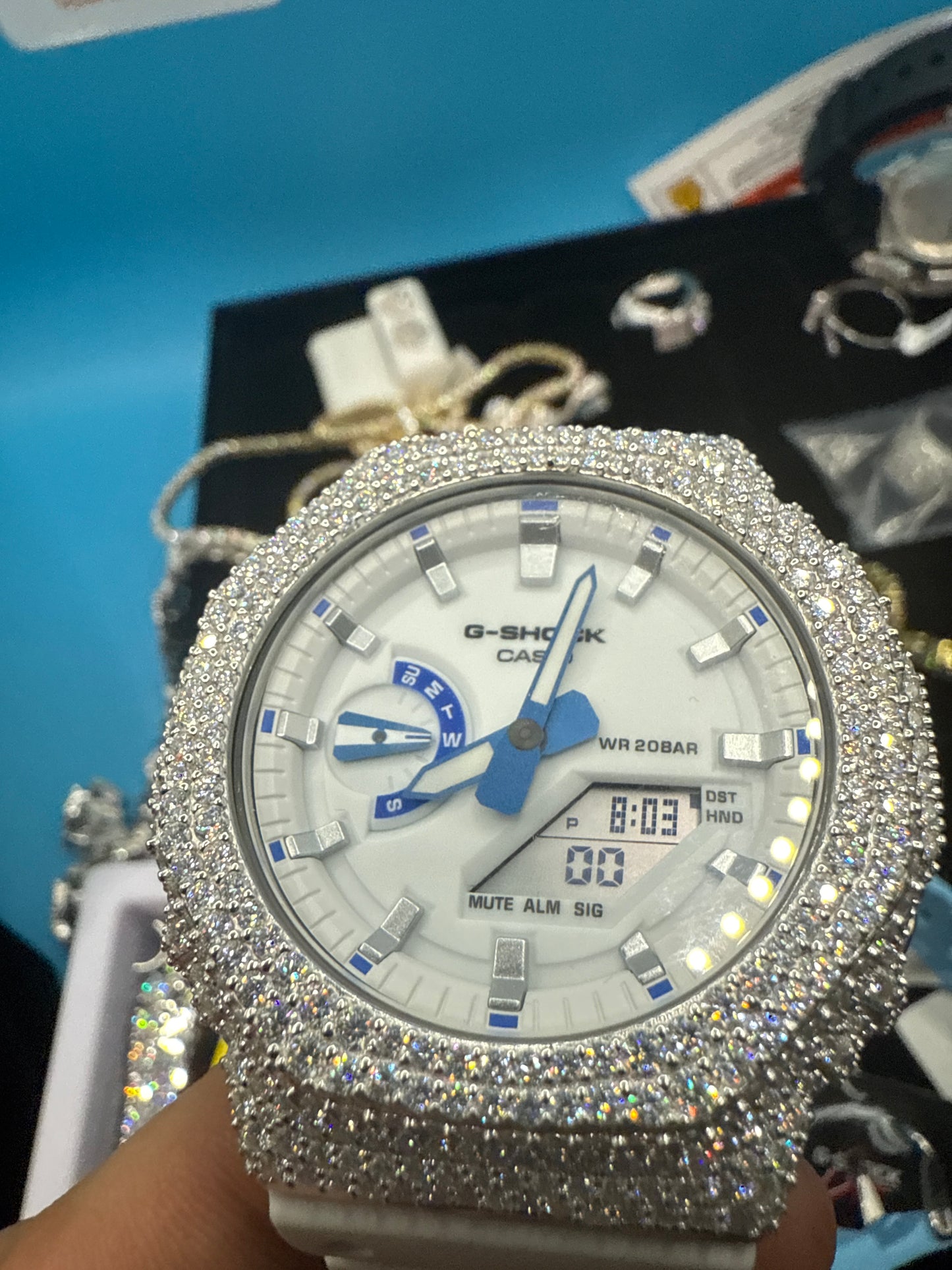 CUSTOM WHITE MOISSANITE GSHOCK GA-2100