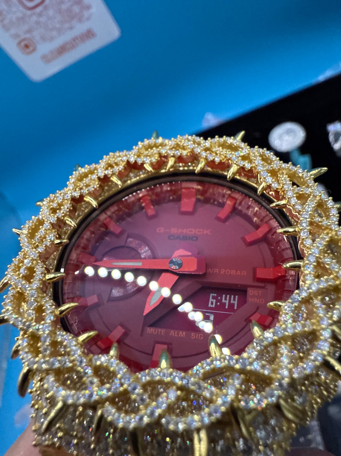 CUSTOM RED MOISSANITE GSHOCK GA-2100
