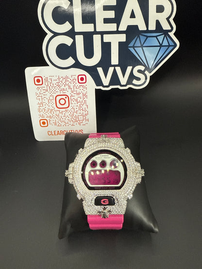 Custom Pink Moissanite GSHOCK DW6900 “Cross”