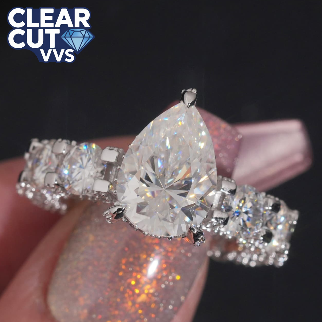 Pear Cut Moissanite Solitaire Engagement Ring | D-VVS1 | Solid 925 Silver | USA Stock