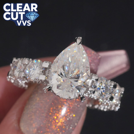 Pear Cut Moissanite Solitaire Engagement Ring | D-VVS1 | Solid 925 Silver | USA Stock