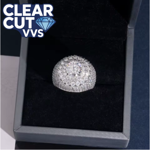 Iced Out Moissanite Champion Ring | D-VVS1 | 925 Sterling Silver | White Gold Plated