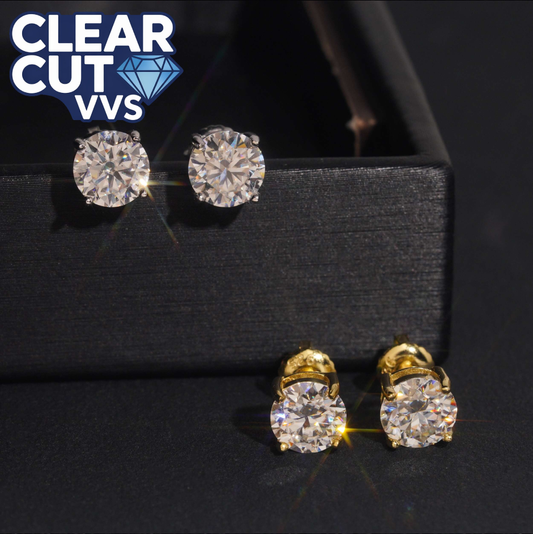 7mm Moissanite Stud Earrings (2.5 CTW) | 925 Sterling Silver & Gold Plated | Secure Screw Backs