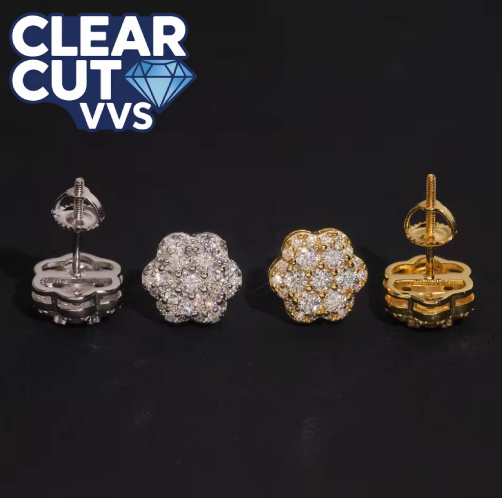 Moissanite Honeycomb Earrings | 925 Sterling Silver & Gold Plated | Secure Screw Backs | D Color VVS1 Clarity